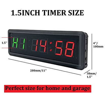 Gym Timer Clock Digital Interval Tabata Workouts Fitness Wall Small with Remote Home Garage Office Jujitsu School Referee Studio Church Service (Two Green+Four Red 1.5") - color: Two Green+four Red 1.5"