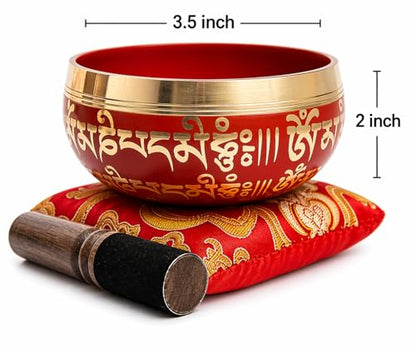 Tibetan Singing Bowl Set - Easy To Play for Beginners - Authentic Handcrafted Mindfulness Meditation Holistic Sound 7 Chakra Healing Gift by Himalayan Bazaar (Crimson) - color: Crimson Red