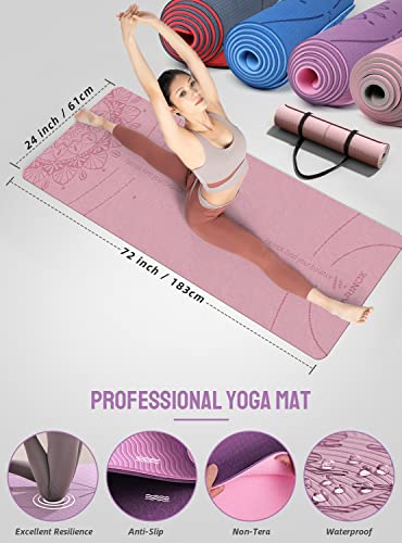 1/3 Yoga Mat Thick, Yoga Set for Beginners | Include High Density Mat with Multi-loops Strap, Blocks, Booty Resistance Band Set, Door Anchor, Carring Bag & Strap - color: LIGHT BLUE