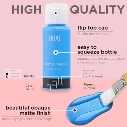 Acrylic Paint Set With 5 Brushes, 24 Colors (60ml, 2oz) for Artists Kids Beginners & Painters,Model/Canvas/Rock/Fabric/Glass/Stone/Ceramic/Wood Painting, Non Toxic - color: Clear Bottle