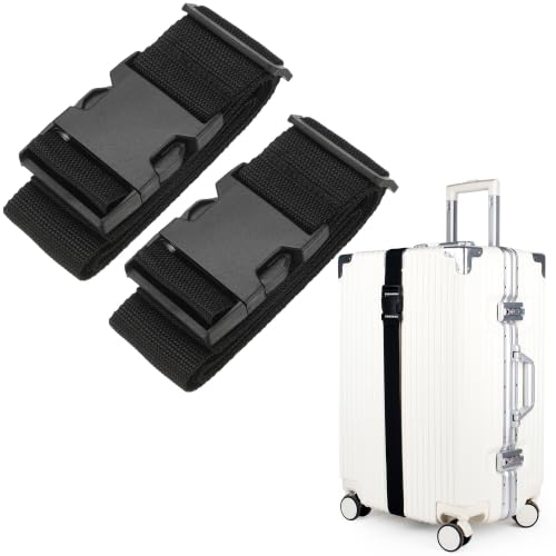 Black Luggage Strap to Fix Suitcase, Adjustable Lockable Strap for Travel - size: 80Inch