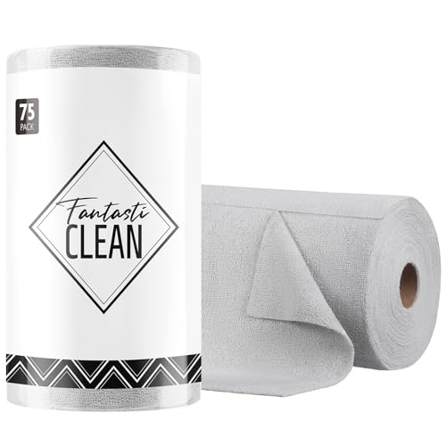 Fantasticlean Microfiber Cleaning Cloth Roll- 75 Sheets, 12" x 12" (Grey) - color: Grey, size: 75 pack