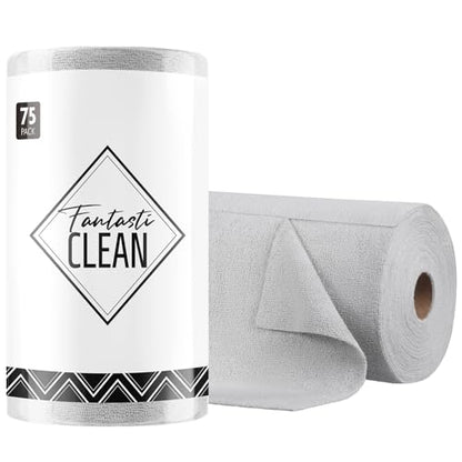 Fantasticlean Microfiber Cleaning Cloth Roll- 75 Sheets, 12" x 12" (Grey) - color: Grey, size: 75 pack