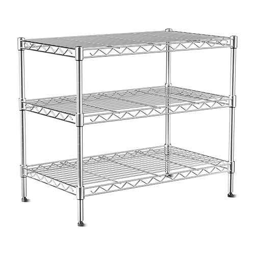 3-Tier Wire Shelf Rack,Kitchen Metal 3-Shelves Rack with Lockable Wheels - size: 3-Tier,24"x14"x22"(WxDxH)