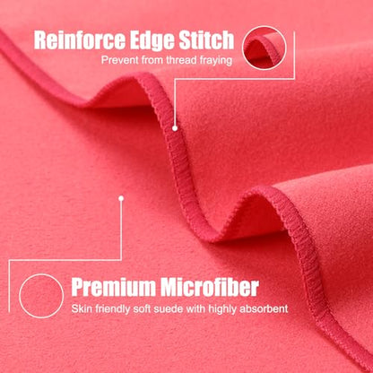 Quick Dry Travel Towel, 3 Sizes 1 Pack Camping Microfiber Towel, Lightweight Fast Drying Towels Set 60"x30", 30"x15", 15"x15" w/Bag for Gym, Beach, Hiking, Swimming, Red - color: Red