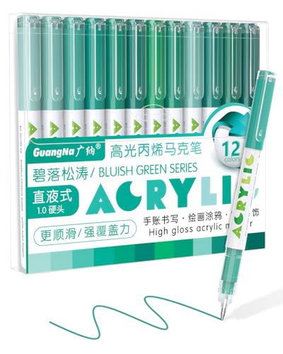 Guangna Acrylic Gel Pens 12 Color, Colored Pens for Journaling, Coloring Books, Calligraphy, Note Taking & DIY Crafts, RollerBall Pen Tip (Bluish Green) - color: Bluish Green