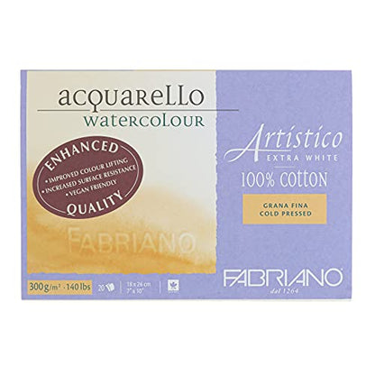Fabriano Artistico Extra White Watercolor Block, 140 lb./300 GSM, Cold Press, 20 Sheets, 7" x 10" - size: 7 x 10