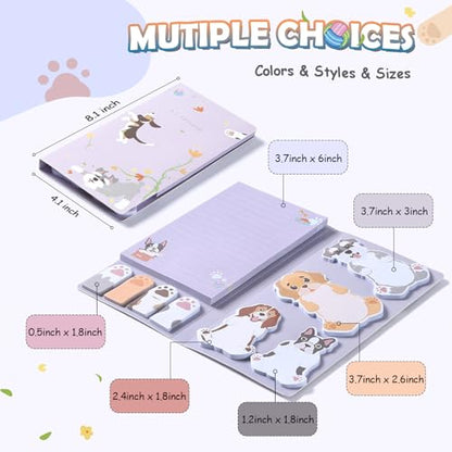 Hommie Cute Sticky Notes, Dog Sticky Notes Set Planner Dividers Self-Stick Notes Pads Animal Divider Tabs Bundle Writing Memo for Dog Lovers Home Office School Supplies - color: Dog(purple Background)