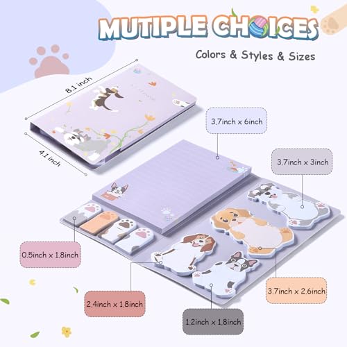 Hommie Cute Sticky Notes, Dog Sticky Notes Set Planner Dividers Self-Stick Notes Pads Animal Divider Tabs Bundle Writing Memo for Dog Lovers Home Office School Supplies - color: Dog(purple Background)