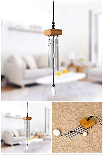 2 Pack Small Silver Wind Chime with Ceramic Blank Drops, 10 Inch Metal Garden Wind Chimes with 4 Different Len Bell Tubes, Soothing Harmony Sound Mini Outdoor Windcatcher Porches Décor