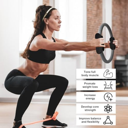 15" Pilates Ring, Dual-Grip Pilates Ring Lightweight Circle Yoga Rin-g for Enhance Thigh and Arm Strength, Body Exercise Tool for Home Gym