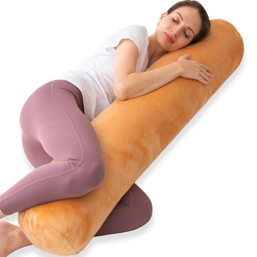 1 MIDDLE ONE Bolster Pillow for Bed, Long Round Body Pillow for Adults with Removable Velvet Cover, Decorative Tube Roll Cylinder Pillow, 47 x 7.87 Inch, Brown - color: Brown, size: 47 inch