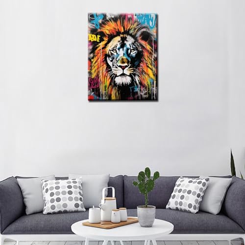 Graffiti Lion Artwork DIY Painting by Numbers for Adults Beginner,Colorful Scrawl Paint by Number on Canvas Easy to Paint for Beginner With Pigment and Brushes Unique Graffiti With Frame 16''X20'' - color: Animals-09, size: 16''Wx20''H(DIY frame)