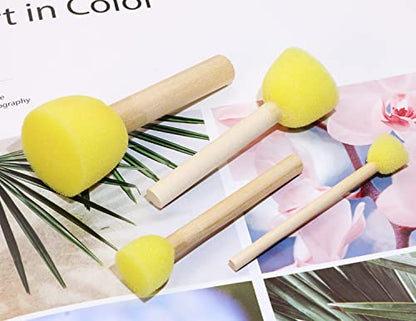 Foam Sponge Brushes Set Penta Angel 8Pcs Multi Size Round Painting Sponges Tools with Wood Handle for Acrylic Stains Watercolor Varnishes and Crafts DIY(Mixed Size, Yellow) - size: Mixed Size
