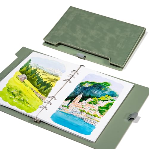 Lightwish Watercolor Sketchbook,100% Cotton Acid Free Watercolor Journal,300gsm/140lb Hot Press Watercolor Paper for Artists,Adults,Students,20 Sheets,9.25 * 6.3 Inches - color: Hard Shell Green