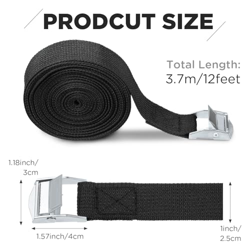 Riakrum 12 Feet 15 Pack Lashing Straps with Buckles, Adjustable, Black - color: Black, size: 12 Feet