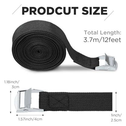 Riakrum 12 Feet 15 Pack Lashing Straps with Buckles, Adjustable, Black - color: Black, size: 12 Feet