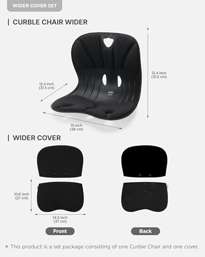 curble Wider – Ergonomic Desk Chair Seat Cushion, Everyday Passive Posture Trainer for Work from Home, Office & Car, Breathable Lumbar Support (Black) - color: Set Black