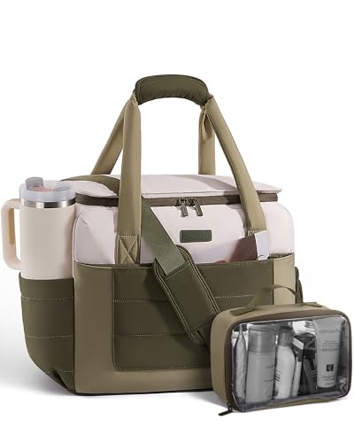LOVEVOOK Small Gym Bag for Women & Men with Wet Pocket,26L Cute Waterproof Womens Gym Bag Travel Duffel Bags Workout Bag,Convertible Carry on Bag Overnight Bags Personal Item Travel Bag (Been Green,L) - color: Been Green - Off-white, size: L-Size