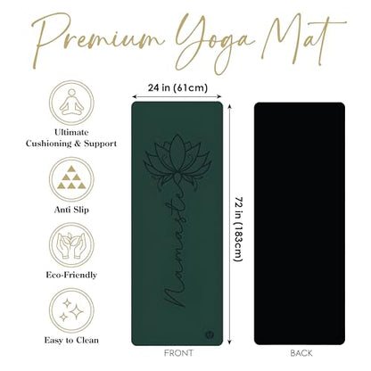 Premium PU Yoga Mat, 4.5mm Non Slip Natural Rubber Exercise Mat with Strap for Yoga, Pilates, Stretching & Fitness - color: Dark Green