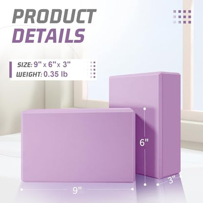 biguphate 2 Pack Yoga Blocks, 3"x6"x9" Beveled Edges Non-Slip, Yoga Bricks - color: 2PACK-369-Light Purple, size: 9x6x3IN
