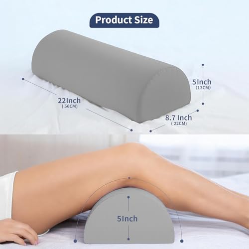 Knee Pillow for Back Sleeping- Bolster Pillow for Legs Elevation - Memory Foam Under Knee Pillow for Sleeping on Back, Half Moon Design, Cooling & Removable Cover (Dark Grey) - color: L-dark Grey, size: Large