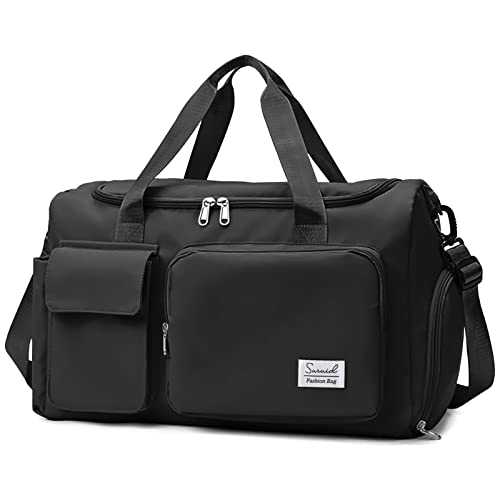 Suruid Gym Bag with Shoe Compartment, Sports Duffle Bag for Women, Black - color: Black