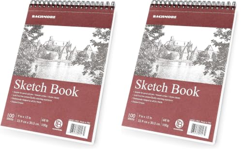 Bachmore Sketchpad 9X12 Inch (68lb/100g), 100 Sheets of TOP Spiral Bound Sketch Book for Artist Pro & Amateurs | Marker Art, Colored Pencil, Charcoal for Sketching (Pack of 2) - color: Burgundy, size: 9'' X 12'' (Pack of 2)