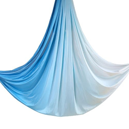 Aerial Yoga Hammock L:5M W:2.8M 5.5 Yards Aerial Pilates Silk Yoga Swing Set with 2000 Ibs Load Include Daisy Chain, Pose Guide - color: Gradual Change Blue