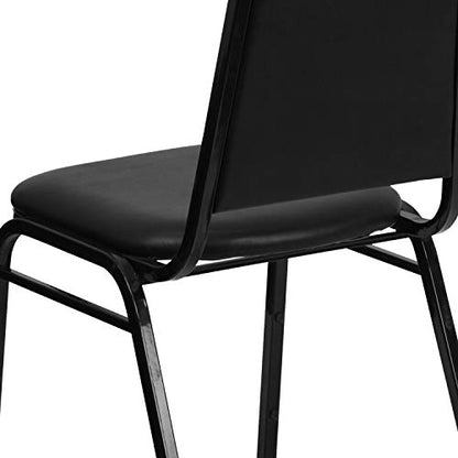 EMMA + OLIVER Black Vinyl Trapezoidal Back Stacking Banquet Chair - color: Black Vinyl/Black Frame
