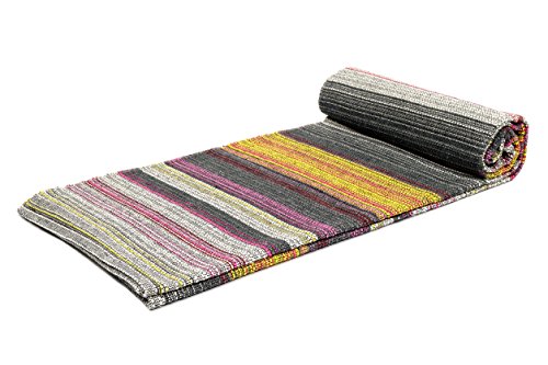 Open Road Goods Handwoven 100% Cotton Outdoor Yoga Blanket – Striped Picnic, Beach, & Patio Throw, Durable Yoga Mat, Throw for Couch, Chairs & Travel - Grey Striped - color: Mat Size Grey Blanket