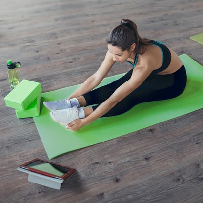 BalanceFrom 7-Piece Yoga Set with 71x24x0.5 Inches Extra Thick Mat and Carrying Sling – Includes 2 Blocks, Stretch Strap, 2 Towels, and Knee Pad for Home, Studio, and Gym Workouts - color: Green