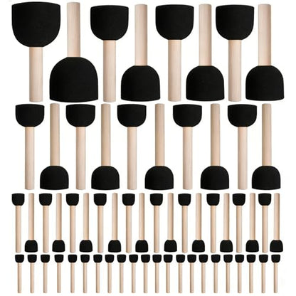 60 Pcs Round Paint Sponges Set, 5 Sizes Sponge Brushes for Painting, Sponge Paint Brushes for Acrylic Painting, Wooden Handle Craft Sponges for DIY, Crafts and Kids Arts (Black) - style: 60 Pcs Black