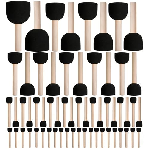 60 Pcs Round Paint Sponges Set, 5 Sizes Sponge Brushes for Painting, Sponge Paint Brushes for Acrylic Painting, Wooden Handle Craft Sponges for DIY, Crafts and Kids Arts (Black) - style: 60 Pcs Black