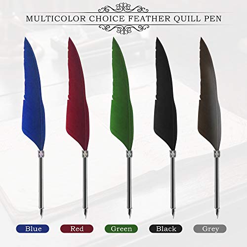 GCCL Quill Pen and Ink Set, Antique Feather Dip Calligraphy Pen Set, including Feather Pen, 5 Replacement Nibs, Pen Nib Base, Notebook, Ink, Gift Box, Best Gifts for Men Dad (Black) - color: Black