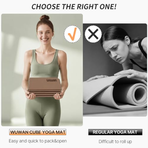 Foldable Yoga Mat 75"x31"x0.24" Portable Exercise Mat - color: Brown+Apricot