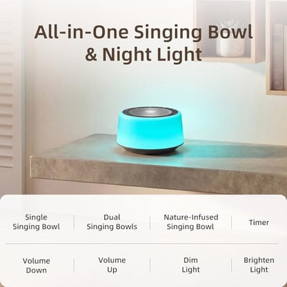 Kipcush Automatic Tibetan Singing Bowl Sound Machine, 11 Soothing Sound Therapy Tones, Touch Night Light, Smart Timer & Memory, Plug-in White Noise Machine for Sleep, Meditation, Yoga & Relaxation - color: Gray & Blue