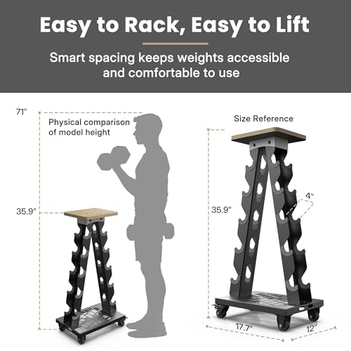 Vertical Dumbbell Rack, 5-Tier Weight Rack, Wheels, 300LBS Capacity