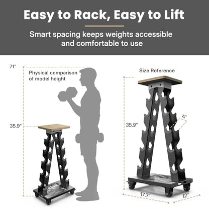 Vertical Dumbbell Rack, 5-Tier Weight Rack, Wheels, 300LBS Capacity