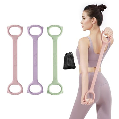 Figure 8 Workout Resistance Band - 3 Elasticities Optional 20 30 40lb, Thicker Durable Arm Back Shoulder Exercise Elastic Rope Yoga Straps Pilates Flexbands, Physical Therapy Stretch Bands - color: 20LB Pink+20LBPurple+20LBGreen