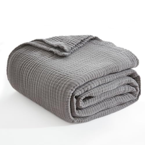 EMME Cotton Blanket Twin XL for Bed Soft Muslin Blankets 66"x90" Lightweight Breathable Layering Bedspread Coverlet All Season Gauze, Grey - color: 06 - Grey, size: Twin XL (66" x 90")