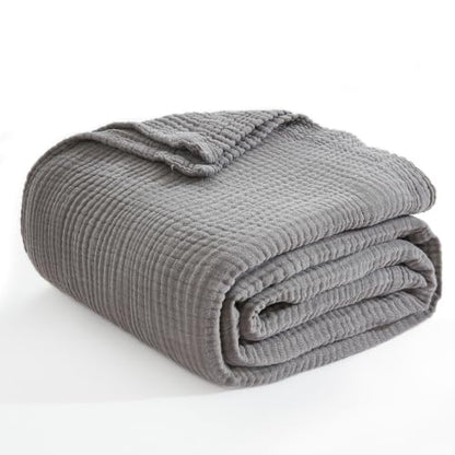 EMME Cotton Blanket Twin XL for Bed Soft Muslin Blankets 66"x90" Lightweight Breathable Layering Bedspread Coverlet All Season Gauze, Grey - color: 06 - Grey, size: Twin XL (66" x 90")