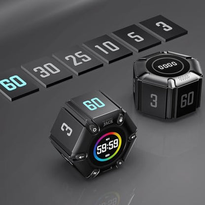 Smart FILP Pomodoro Timer 3/5/10/25/30/60min Preset, Silent & Sound Alarm - color: Real Black