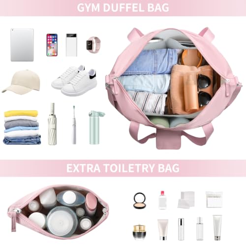 Gym Bag for Women, 45L Carry On Travel Duffel Bag with Shoes Compartment - color: Pink, size: Large