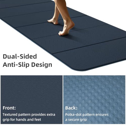 HAHE Extra Wide Folding Exercise Mat 75"x40"x0.4" TPE Fitness Mat | High Density Foldable Yoga Mat, Non-Slip Yoga Mat for Home Gym, Strength Training, Travel, 7-Fold Portable for Women, Men - color: Gray & Haze Blue