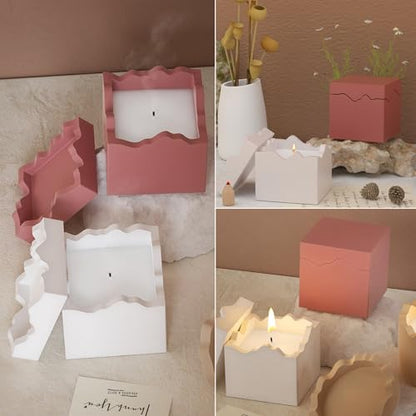 Square Box Mold with Irregular Edges, Creative Candle Vessels Jewelry Holder Resin Concrete Molds, Unique Storage Container Jar Dish Display Silicone Molds DIY Epoxy Resin Art Craft Kit - color: Irregular Square Box with Lid