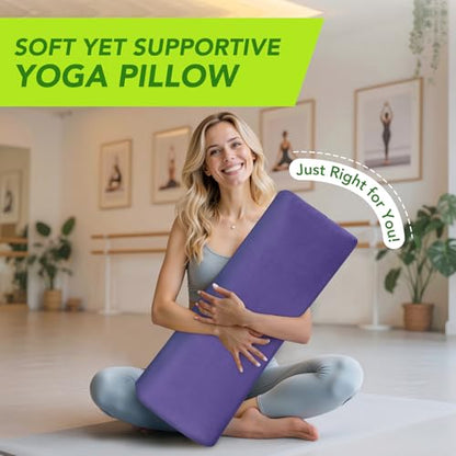 Wellsin Rectangular Yoga Bolster - Meditation Pillow with Washable Suede Cover, 27"X10" X5.5" - color: Purple