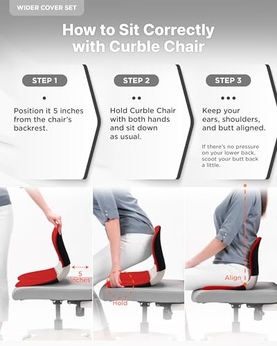 curble Wider – Ergonomic Desk Chair Seat Cushion, Everyday Passive Posture Trainer for Work from Home, Office & Car, Breathable Lumbar Support (Red) - color: Set Red