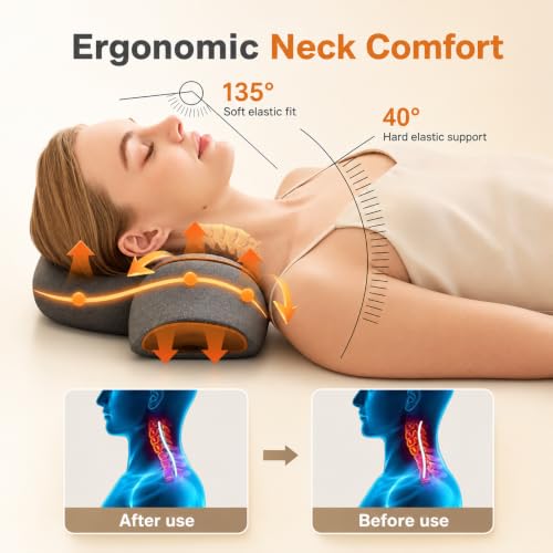 3-in-1 Rechargeable Neck Massager Pillow with Heat Therapy | Cervical Neck Support Pillow with Vibration Massage & Traction, Ergonomic Memory Foam Relaxation Pillow for Men Women