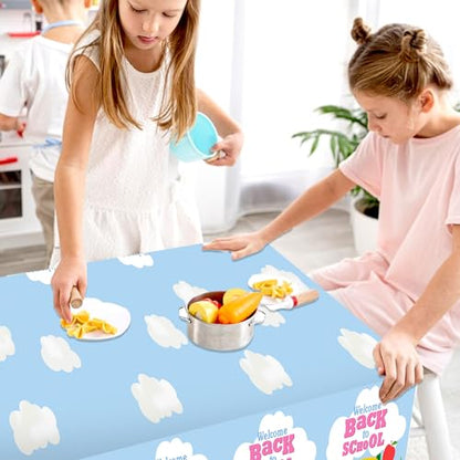 1Pc Back to School Party Plastic Tablecloth 54 x 87 Inch Long Table Cover, Opening Season Party Tablecover for Welcome Back to School Kids Baby Shower Birthday Dinner Picnic Kitchen Event - color: Back to School